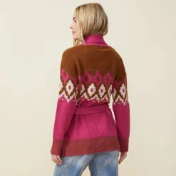 MONROW Fair Isle Shawl Cardigan DRAGONFRUIT Fashion